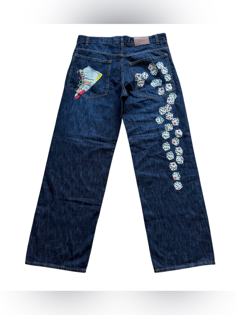 Urban Loops Y2K Baggy Jeans 36x32 Dice Sneaker Embroidered Hip Hop Skater Denim